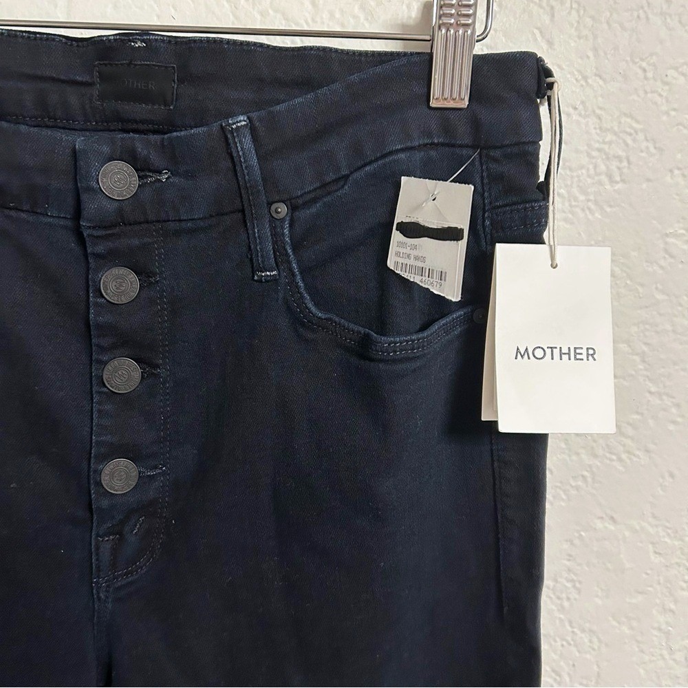 NWT Mother The Pixie Ankle Fray Jeans Holding Hands Navy Button Fly Size 31